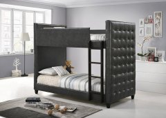 Helms Grey Upholstered Twin-over-Twin Bunk Bed