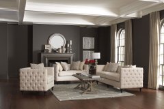 Claxton Traditional Oatmeal Tufted Two-Piece Living Room Set