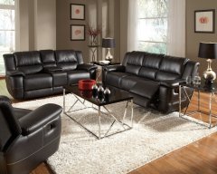 Lee Transitional Black Leather Reclining Sofa & Love