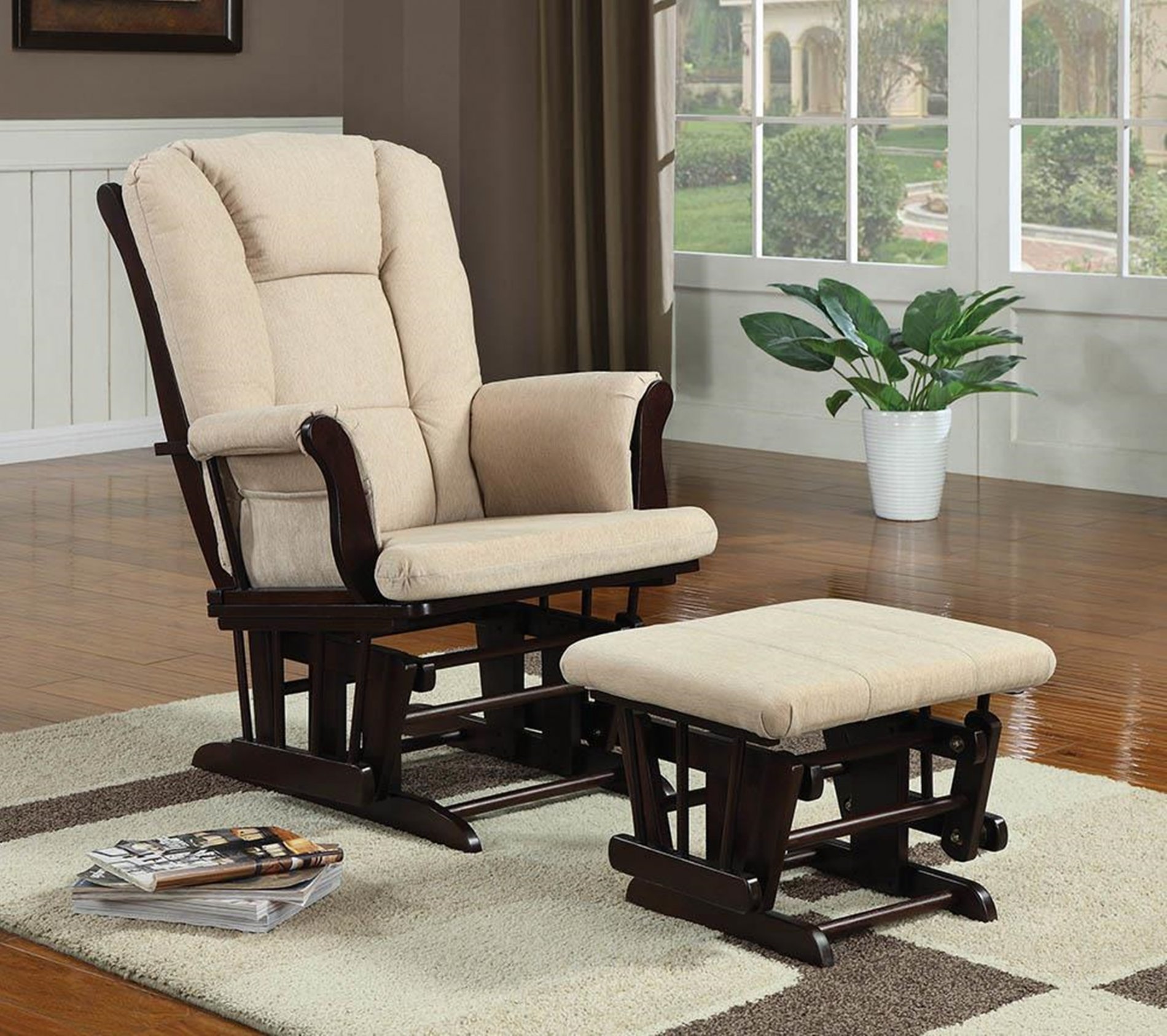 Traditional Beige Rocking Glider & Ottoman - Click Image to Close