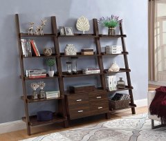 Dark Walnut Ladder Bookcase with Drawer Storage