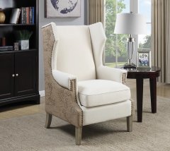 Cream Accent Chair with Vintage Print