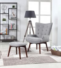 Mid-Century Modern Grey Accent Chair and Ottoman