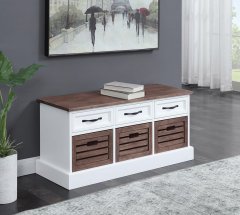 Weathered Brown and White Storage Bench